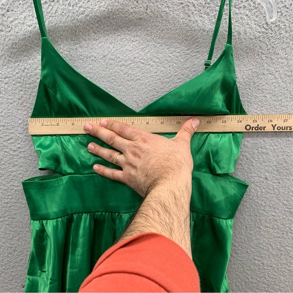 Akira NWT Women’s Satin Sleeveless Slip Mini Dress Tie Waist Dark Green Size XL - Picture 6 of 12